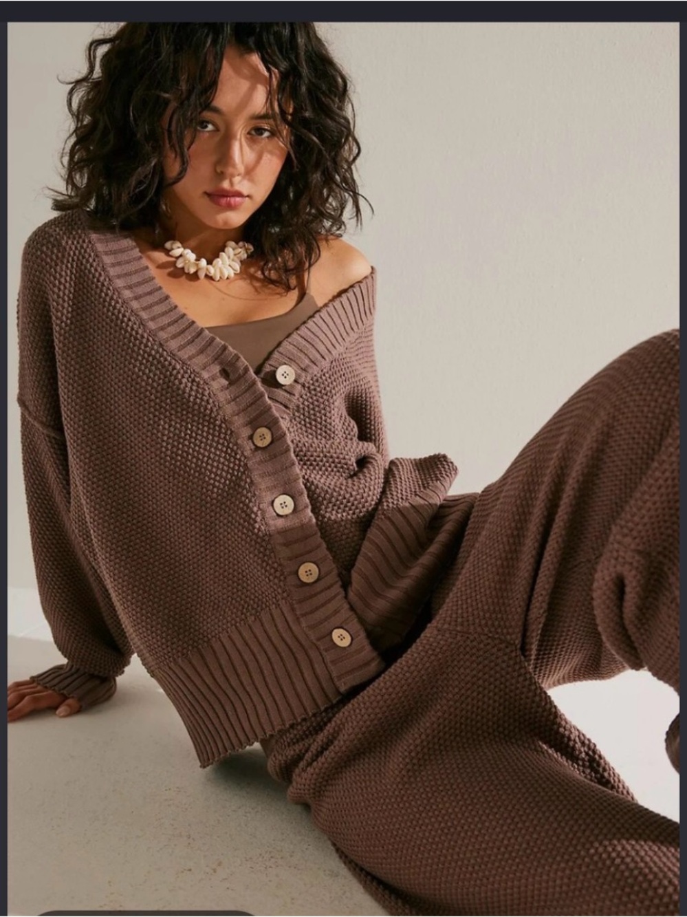 VICI Women's Dark Chocolate Brown Button-Front Knit Lounge SET!